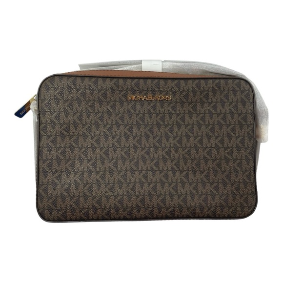MICHAEL KORS BROWN GOLD SLATER PEBBLED LEATHER SLING PACK CROSSBODY HAND BAG